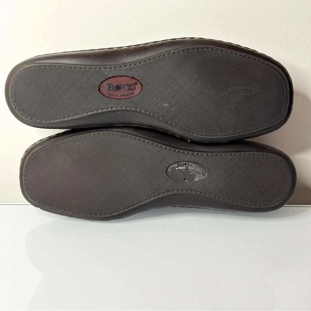 Born Vintage Tooled Leather Floral Ballet Flats 8 Brown - Picture 7 of 8